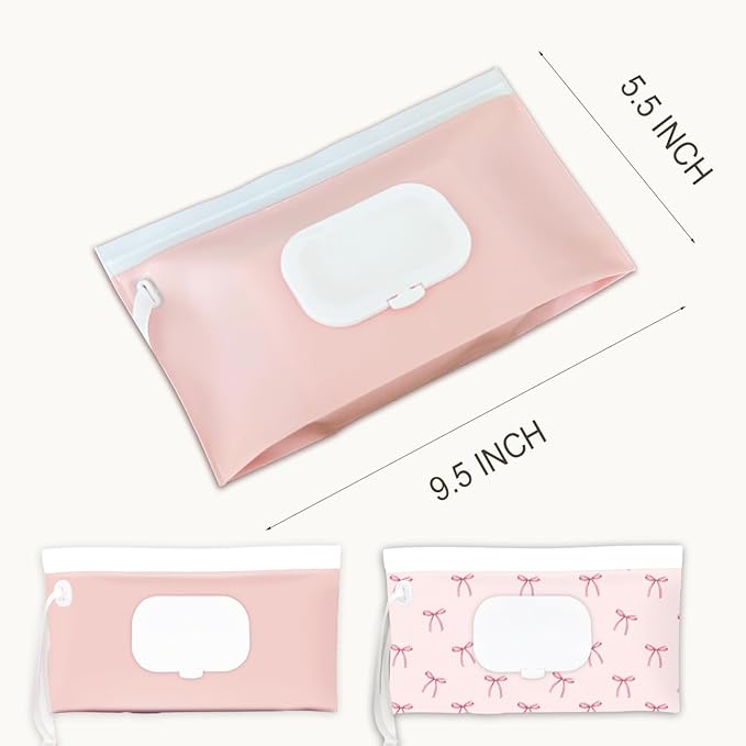 cephira Baby wipes dispenser，portable baby wipes holder for outdoor, Refillable baby wipes container, on the go wet wipe pouch for travel, resuable wipes dispenser for hiking (Pale Pink)