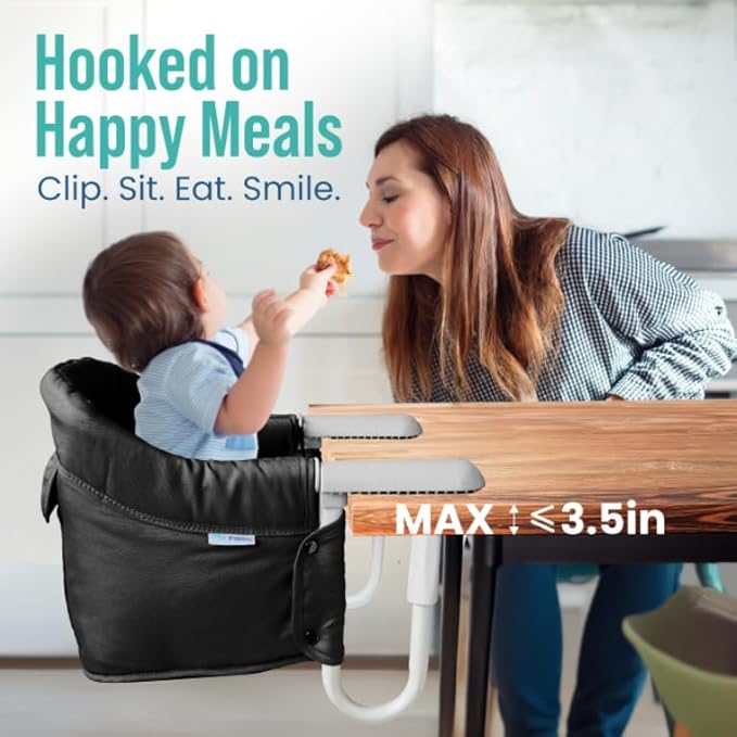 Portable Hook on High Chair for Baby & Travel Toddler from 6-36 Months – Clip on Baby Seat for Table – Fast Table Chair for Travel & Dining– Including Storage Bag - Black