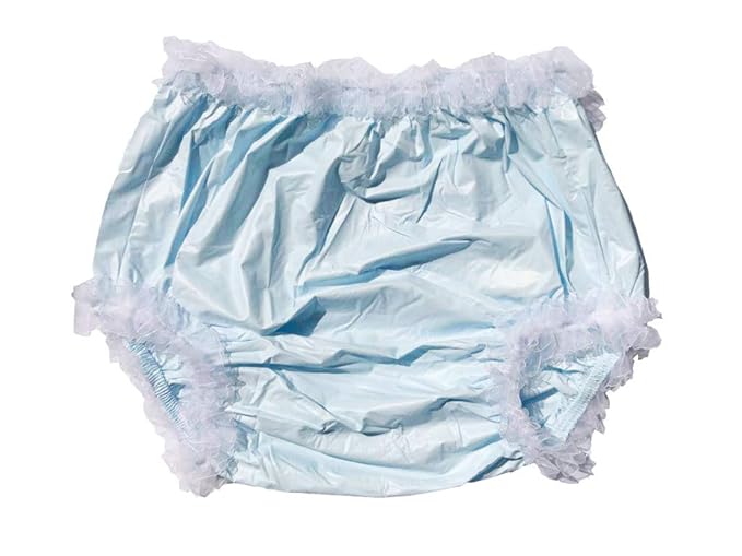 Haian Adult Incontinence Pull-on Plastic Pants Lace Panties with White Lace (XX-Large, Baby Blue)