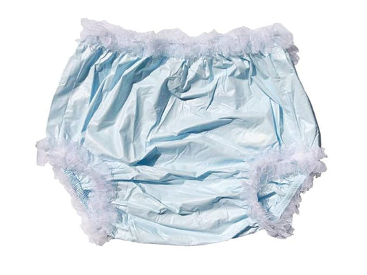 Haian Adult Incontinence Pull-on Plastic Pants Lace Panties with White Lace (Medium, Baby Blue)