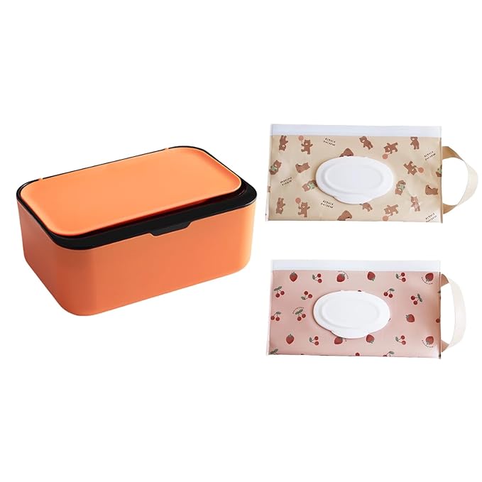 Wipes Dispenser,Wipe Holder Wet Wipe Dispenser Holder with 2Pcs Portable Travel Refillable Wipe Holder，Reusable Wipe Holder Box Flushable Wipes Case for Home, Office