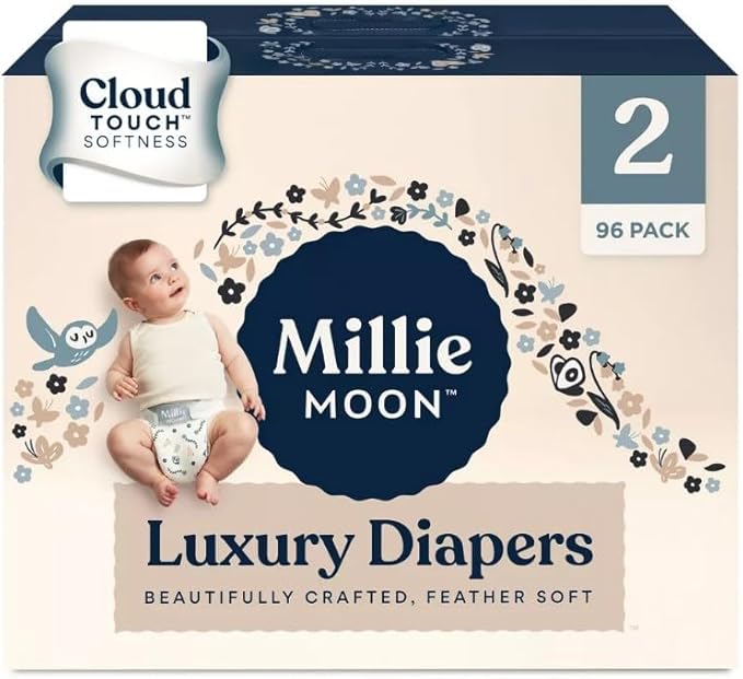 Millie~Moon Luxury Diapers ~ (Size ~ 2 and Count ~ 96) ~ (9Lbs ~ 18Lbs)