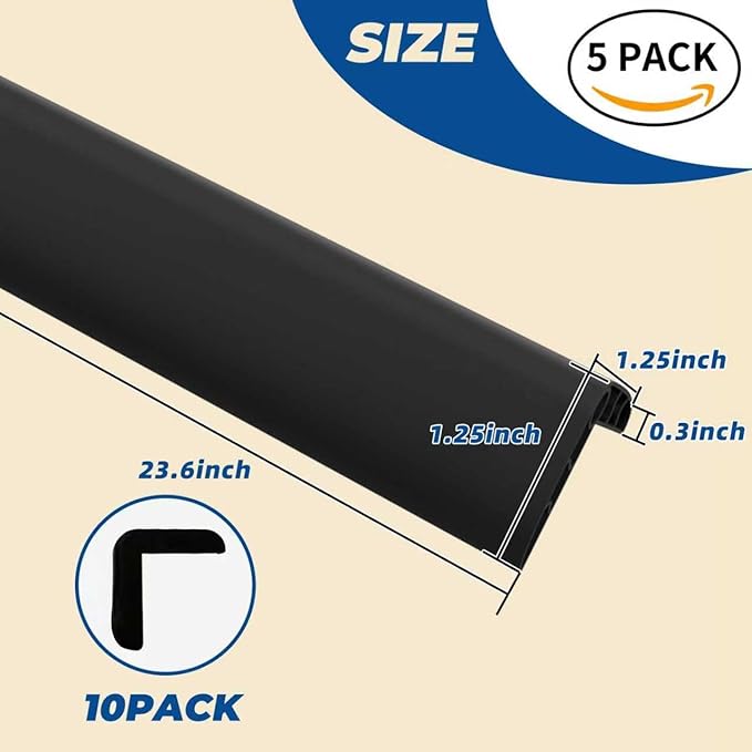 Wall Corner Edge Protector - 1.2 x 1.2 x 23.6 Inch Baby Proofing Corner Guards, Self Adhesive Furniture Edge Strips for Home, Kindergarten and Office, 5 Pack