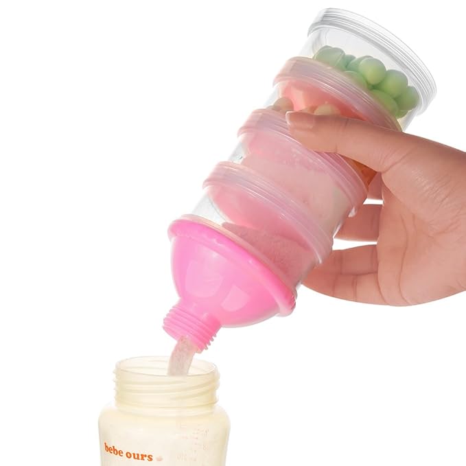 Accmor Formula Dispenser On The Go, 4 Compartments Stackable Formula Container for Travel, Baby Milk Powder Kids Snack Container, BPA Free ﻿