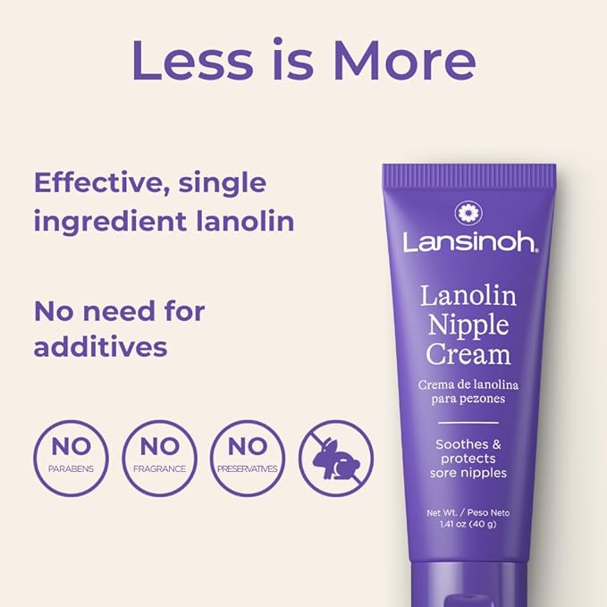 Lansinoh Nipple Cream Safe for Breastfeeding Baby, 100% Natural Nipple Butter, Breastfeeding Essentials for Postpartum Moms, 1.41 Ounces (2 Pack)