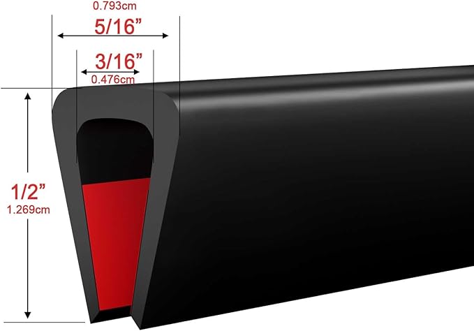 Silicone Edge Trim Self-Adhesive U Channel Silicone Edge Trim Edge Protector for Sheet Metal (Black, Fit 3/16" - L 10')