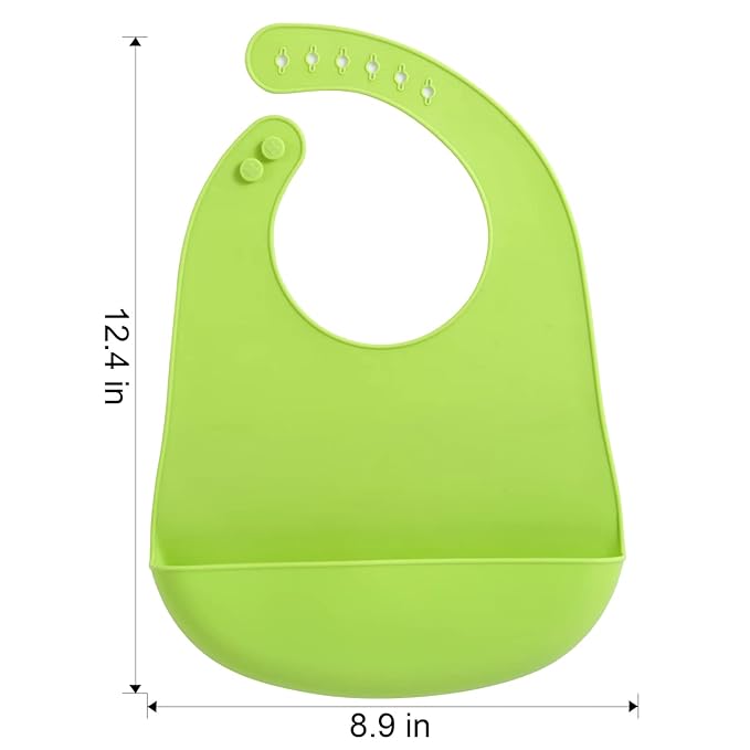 PandaEar 2 Pack Silicone Baby Bibs Super Thin Light Weight for Babies & Toddlers Feeding, Adjustable Silicone Bibs with Food Catcher Pocket, Waterproof, Soft, Unisex, Non Messy (Blue Green)