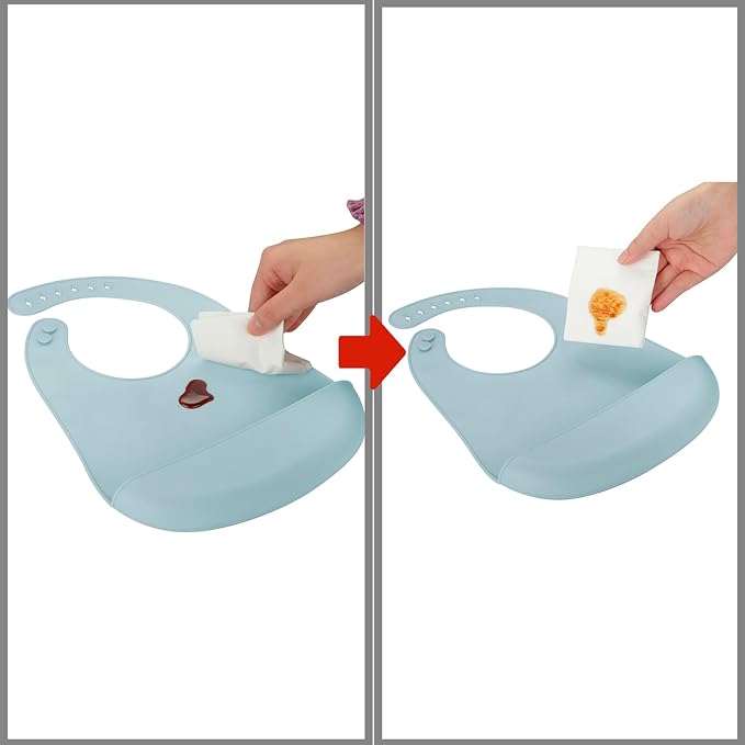 PandaEar 5 Pack Waterproof Silicone Baby Bibs| Super Thin Light Weight Feeding Bib with Food Catcher Pocket for Toddler