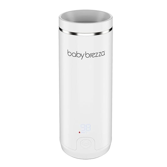 Baby Brezza Portable Warmer – 3X Faster Baby Bottle Warming - Travel Breastmilk and Formula Warmer - Safe, Even Heating - Up to 9oz - No Adapters, White