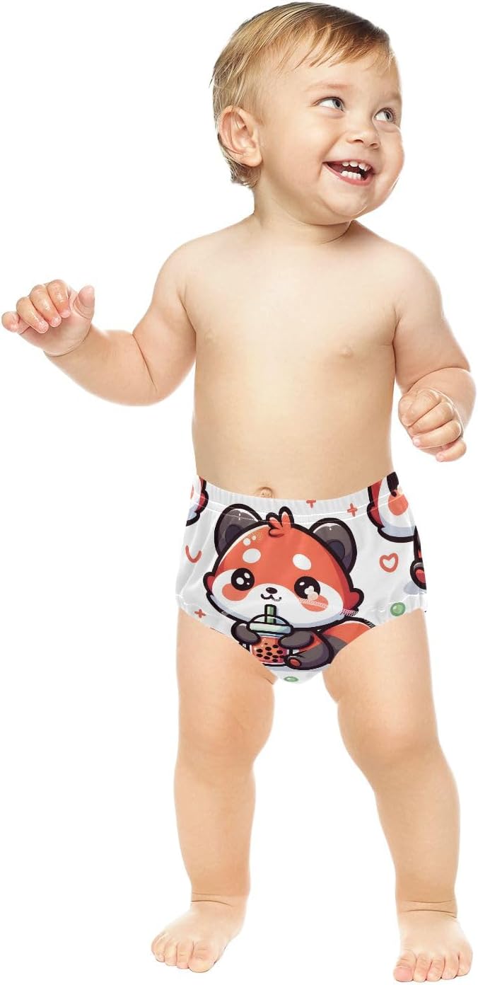 Toddler Training Pants, Cute Red Panda with Bubble Tea Cartoon Cotton Potty Training Underwear for Baby Boy Girl 3-Pack
