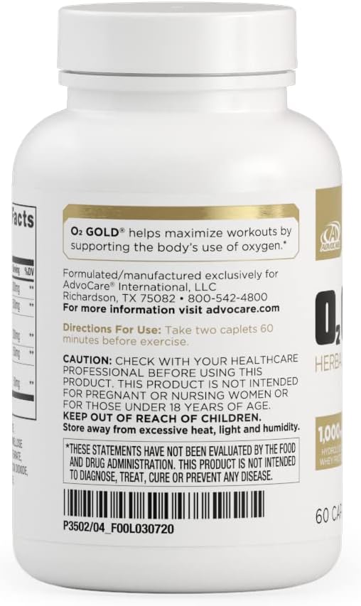 AdvoCare O2 Gold - Blood Oxygen Supplement with Rhodiola Rosea Root & Hydrolyzed Whey Protein - Supports Energy* - 60 Caplets