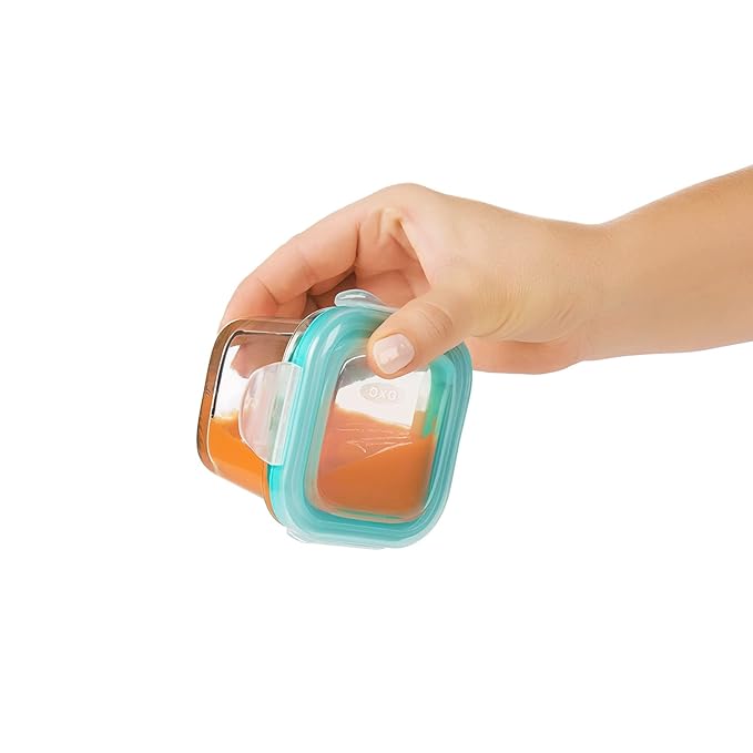 OXO Tot Glass Baby Blocks Food Storage Containers, Teal, 4 oz (Pack of 2)