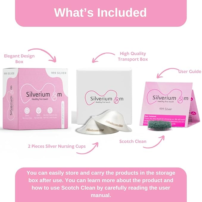 Silveriumom The Original Silver Nursing Cups - Nipple Shields for Nursing Newborn - 100% Pure Silver 999 Silver and Handmade - Nipple Covers Breastfeeding (Regular)