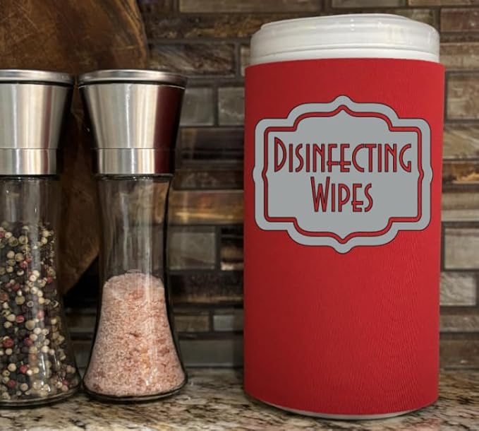 Disinfecting Wipes Cover with Silver Label Modern (Large, Red)