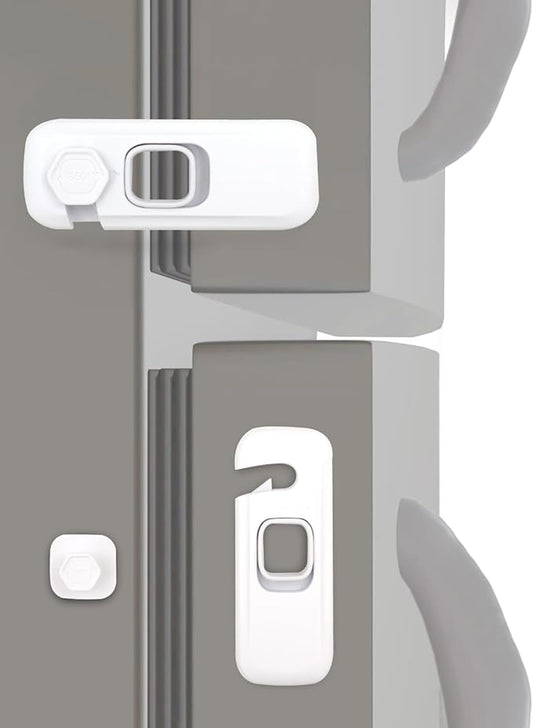 Fridge Child Lock for Refrigerator, Freezer and Cabinet, 2 Pack Adhesive Baby Proof Latches, White