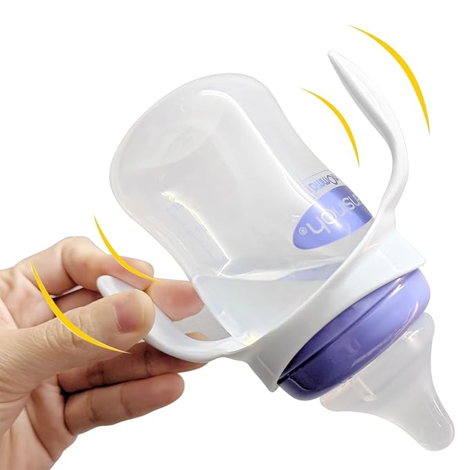 Baby Bottle Handles Compatible with Lansinoh Baby Bottles, Ergonomic Bottle Holder for Newborn, 4 Pack (White)