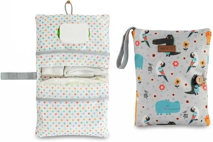 HAMUR Baby Diaper Bag Organizer – Compact & Foldable Stroller Pouch for Newborn Essentials | Travel-Friendly | Fits Boys & Girls (Animal)