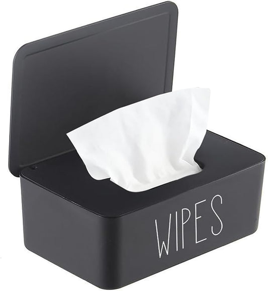 Sleek Baby Wipes Dispenser Easy to Access Bathroom Flushable Butt Wipes Container Holder Refillable,7.28" L x 4.80" W x 2.75" H (Black)