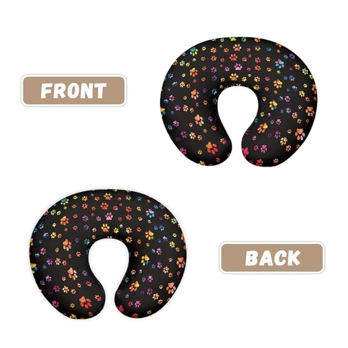Colorful Dog Paw Nursing Pillow Case for Newborn Baby Black Cartoon Puppy Paws Boy and Girl Feeding Pillow Slipcover Animal Footprint Washable & Breathable Nursing Pillow Cover