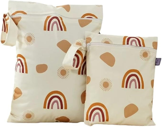 2 Sizes Wet Bags, Waterproof Storage Bag for Baby Diapers and Pump Parts, Reusable Diaper Bag with Zippered Pockets and Handle, Travel Bags, Beach, Pool, Gym Bag for Swimsuits & Wet Clothes, Set of 2