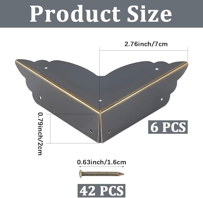 CRASPIRE 6Pcs 2.7"X2.7" Vintage Furniture Corner Protectors Bronze Metal Decorative Guard Cabinet Bumpers Edge Corner Protectors with Screws for Cupboard Table Desk Jewelry Box Gift Wooden Case