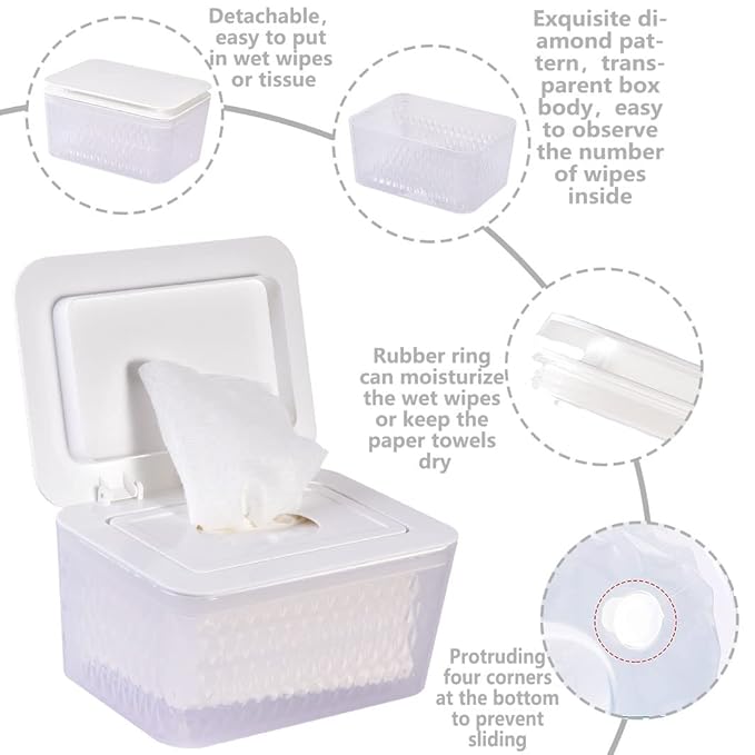Wipes Dispenser & Pouch/Tissue Bag, Wipes/Tissue Case with Moisture Seal & Non-Slip Feet, Dustproof Container (2WH+2Panda)