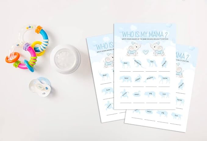 Pack of 50, Boy/Girl Baby Shower Party Collection, Who Is My Mama? Baby Shower Party Games, Activities, Decorations, Baby Elephant Theme Party Supplies