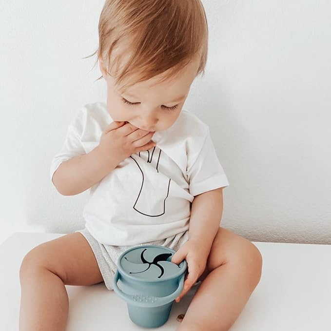 BraveJusticeKidsCo | Snack Attack Snack Cup | Collapsible Silicone Snack Container | Toddler and Baby (Stormy)