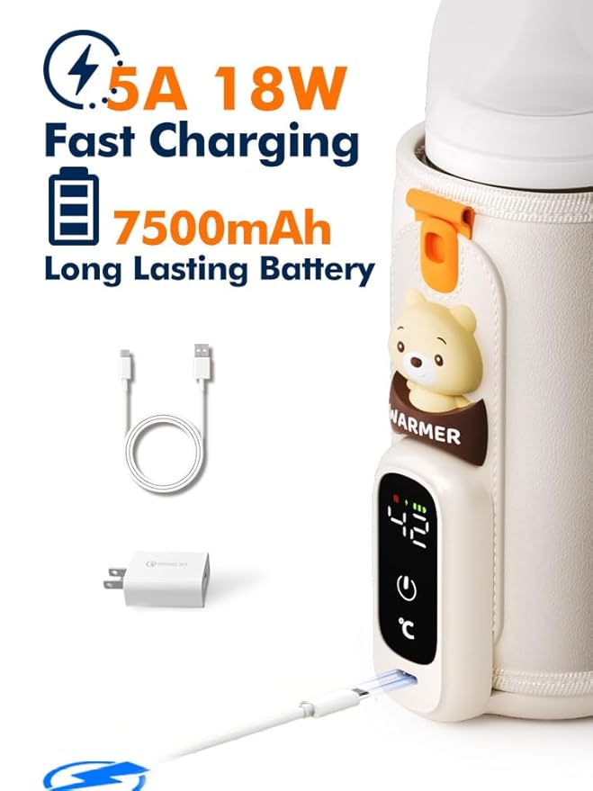 Portable Bottle Warmer for Travel, Baby Bottle Warmer for Breastmilk & Formula, Milk Warmer on the Go, Accurate Temperature Control, Retain Nutrients