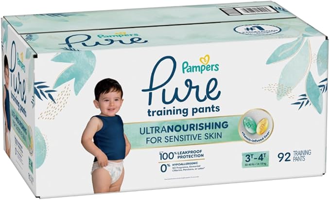 Pampers Pure Protection Training Underwear, Unisex, Size 3T4T, 92 Count, Premium, Hypoallergenic, Soft, Absorbent
