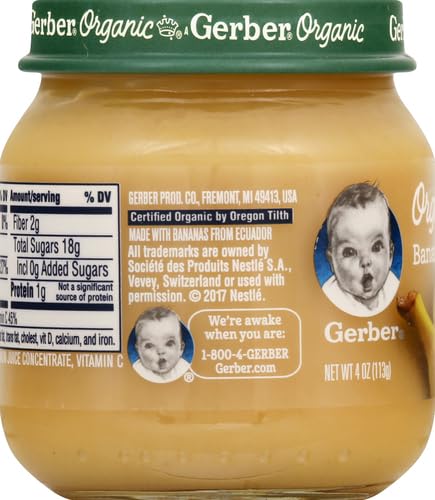 Gerber Stage 1, Organic Banana Jar, Baby Food, Fruit Puree, Non-GMO (Pack of 2)
