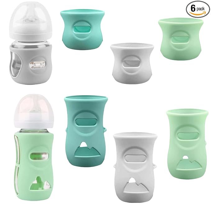 Silicone Sleeves for Avent Glass Natural Baby Bottle,6 Pack Bottles Shatter Proof Bottle Covers,Anti Flow Holder Compatible Baby Bottle 4 oz & 8 oz,BPA Free(Grey+Blue+Green)