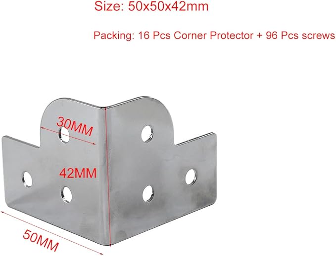 Chromed Iron Case Corner Protector Metal Box Corner Support Angle Curved Decoration Guard Chest Wrap Angle 50x50x42mm Pack of 16