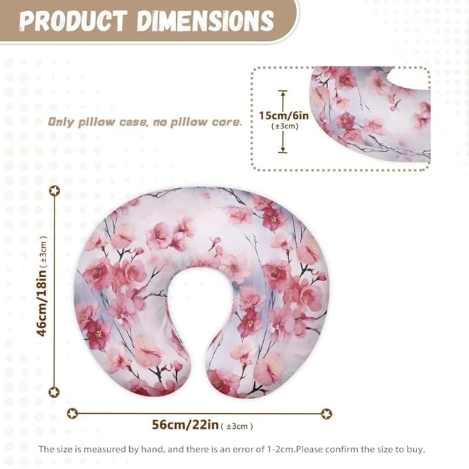 Pink Peach Blossom Nursing Pillow Covers Chinese Peach Flower Breast Feeding Pillow Support Lounger Cover Cherry Blossom Removable Nursing Pillow Cover, Machine Washable