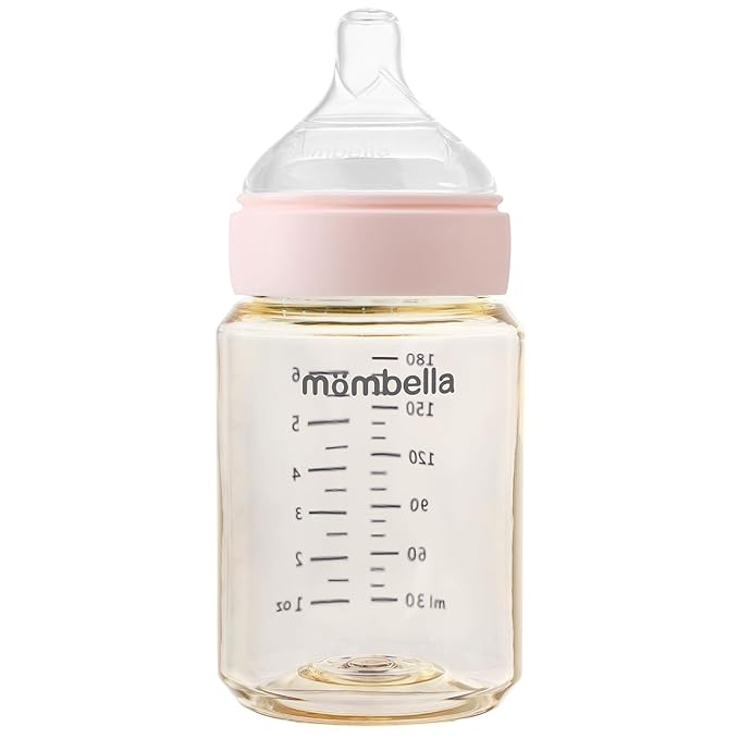 Mombella Classic PPSU Baby Bottles for Newborn 6oz, Anti-Colic Slow Flow Silicone Nipple Milk Bottle, Breast-Like Soft Teat, Durable Feeding Bottle, BPA Free, Pink