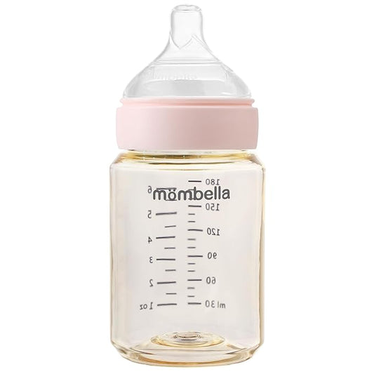Mombella Classic PPSU Baby Bottles for Newborn 6oz, Anti-Colic Slow Flow Silicone Nipple Milk Bottle, Breast-Like Soft Teat, Durable Feeding Bottle, BPA Free, Pink