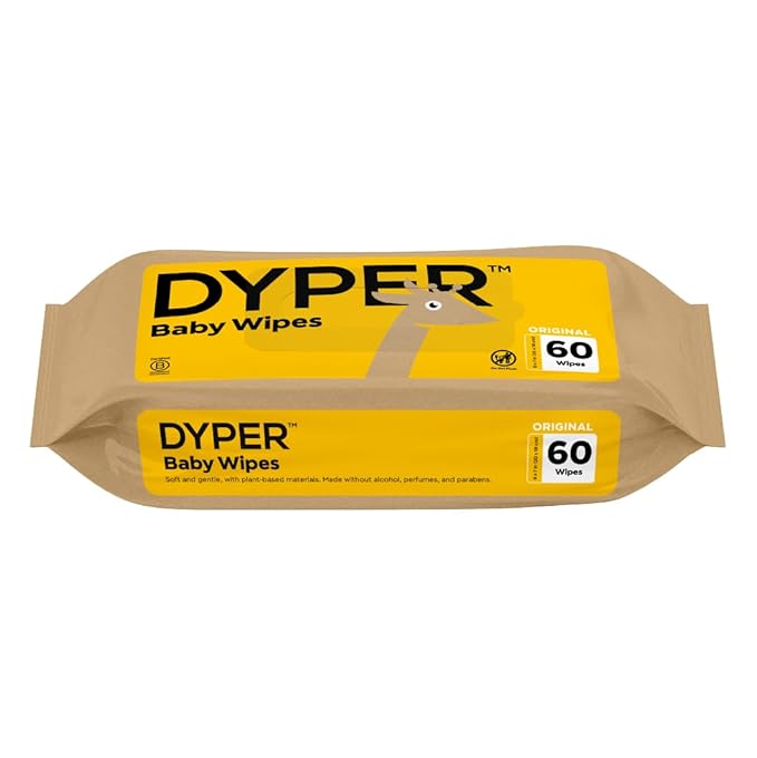 DYPER Baby Wipes | 99% Water Wipes | 100% Plant-Based | Hypoallergenic for Sensitive Skin | Honest Ingredients | Fragrance Free | Plastic-Free | Unscented | Single Pack, 60 Wipes