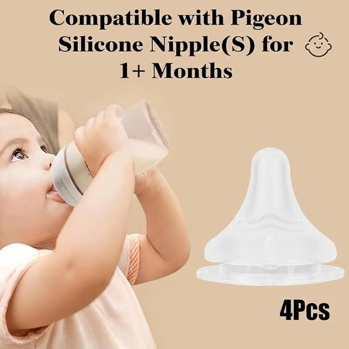 Compatible with Pigeon Nipple,4Pcs Compatible with Pigeon Bottle Nipple,Extra Slow Flow,Fit for PigeonSS Nipple0+ Months with Latch-On Line & Natural Feel