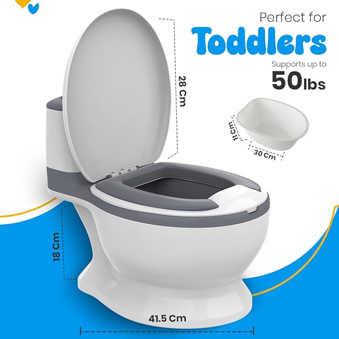 Toddler Potty Training Toilet with Diatomaceous Earth Mat – Realistic Toilet for Toddlers with Lid, Splash Guard & Non-Slip Base – Baby Potty Training Toilet with Bonus Tic-Tac-Toe Play Mat