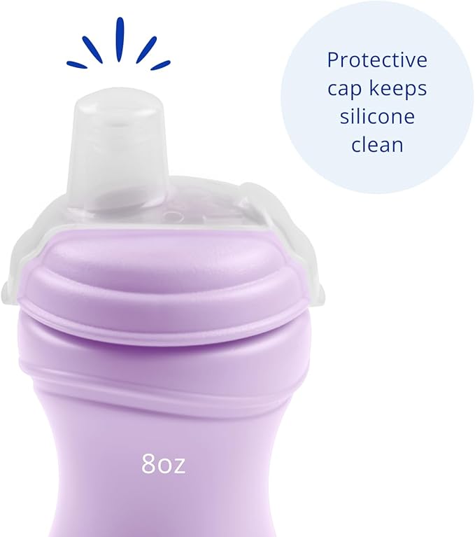 Re-Play Transition Sippy Cups for 1 Year-Old - Medical Grade Silicone Soft Spout & Travel Lid, Easy to Hold Hourglass Shape, Made in USA - 8 Oz. - Set of 2 - Ice Blue/Sage
