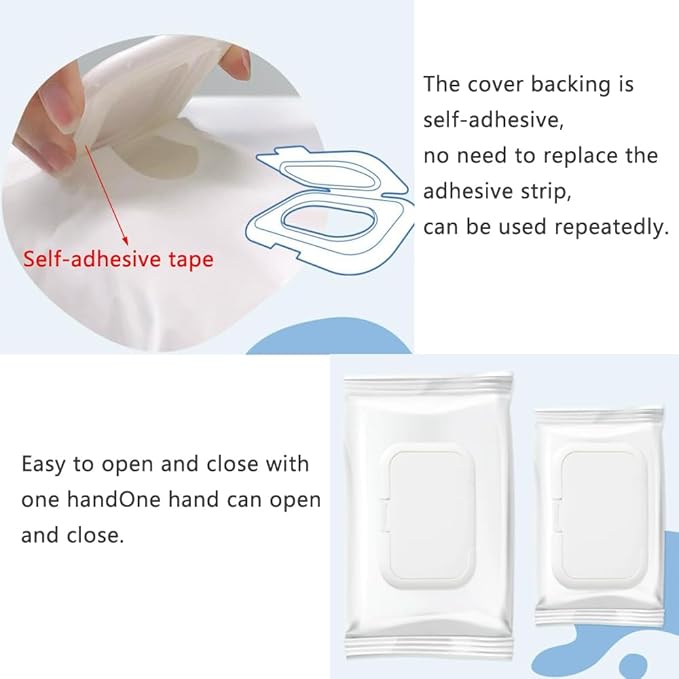 5 Pack Baby Wipes Flip Lid Reusable Adhesive Sticky Dispenser Cover Non-Drying Cap for Child Water Wipe Packs Bag Package Portable Pouch Travel Wet Tissues Paper Towel Holder Countainer
