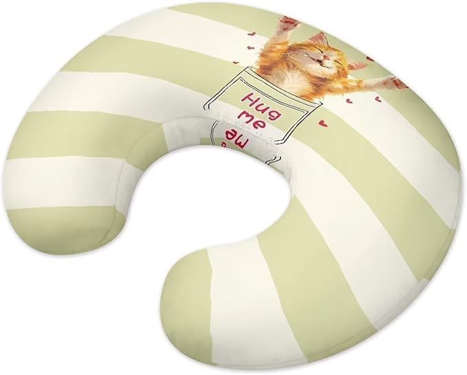 Green Stripes Nursing Pillow Cover for Breastfeeding Pillow, Ultra Soft and Cozy Nursing Pillow Slipcovers, Snug Fits for Bopy Pillow,Choice for Mom,Cute Orange Cat(Cover Only)