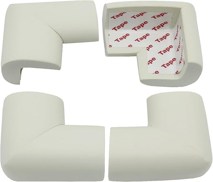 4 Pack Soft Foam Baby Proofing Corner Guards & Edge Protectors, Pre-Taped Table Corner Protector, Children Safety Furniture Desk Bumper, Cushion for Sharp Corners, L Type,White