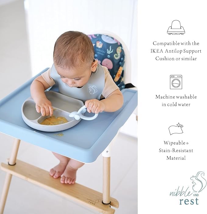 Nibble and Rest Highchair Cushion Cover for Inflatable Cushion, Compatible for IKEA Antilop Highchair,Accessories Stain-Proof and Wipeable Cover (Cushion NOT Included)(Cherries & Ribbons)