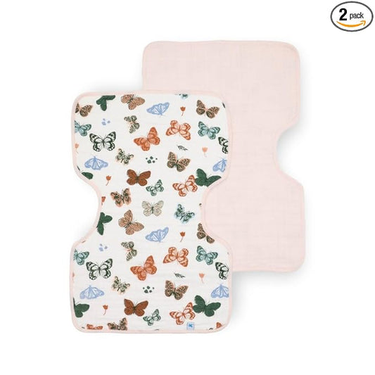 Little Unicorn Ultra-Absorbent Premium Burp Cloth 2 Pack | Soft on Baby's Skin | Larger Size | Ergonomic Design | Set of 2 (Butterflies)