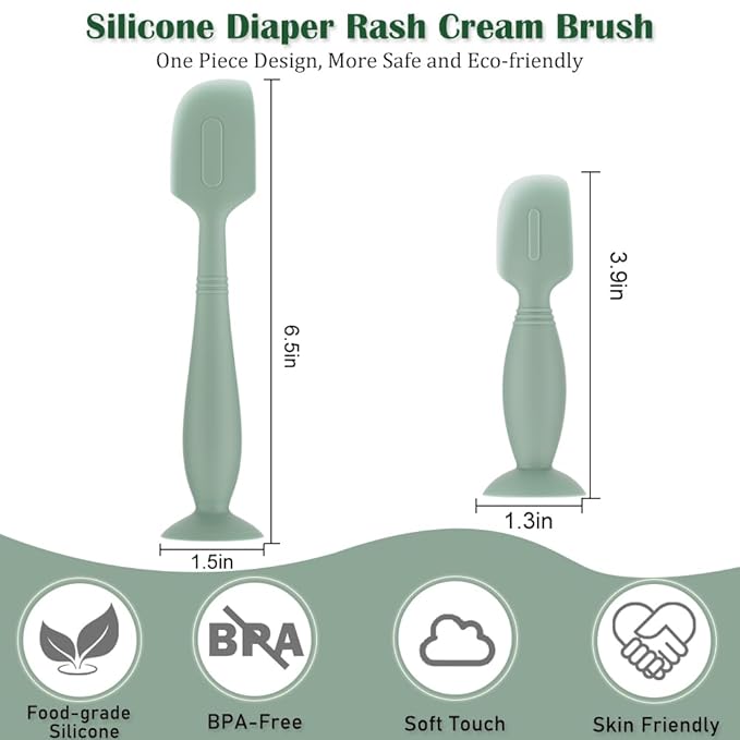 Baby Diaper Cream Spatula,6 Pack Silicone Diaper Cream Applicator Baby Butt Paste Spatula Diaper Cream Brush for Newborn Baby, 1 x Large Size,1 x Small Size (Green&Blue&Khaki)