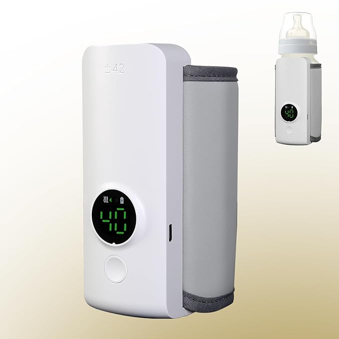 KOCASO Portable Bottle Warmer for Baby - 6 Heating Levels Rechargeable, Keeps Warm 5 Hours, Compatible with All Bottles, Ideal for Breastmilk and Formula on The Go for Home/Family Travel