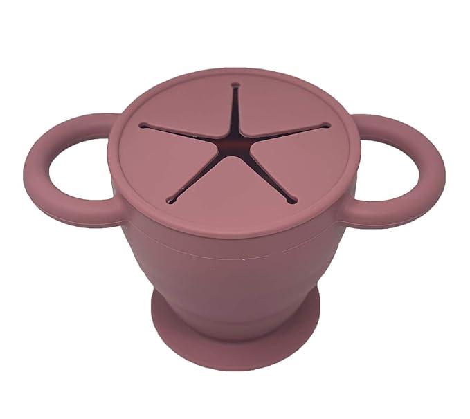 BraveJusticeKidsCo | Snack Attack II Snack Cup | Collapsible Silicone Snack Container | Toddler and Baby Snack Catcher Lid (Dusty Rose)