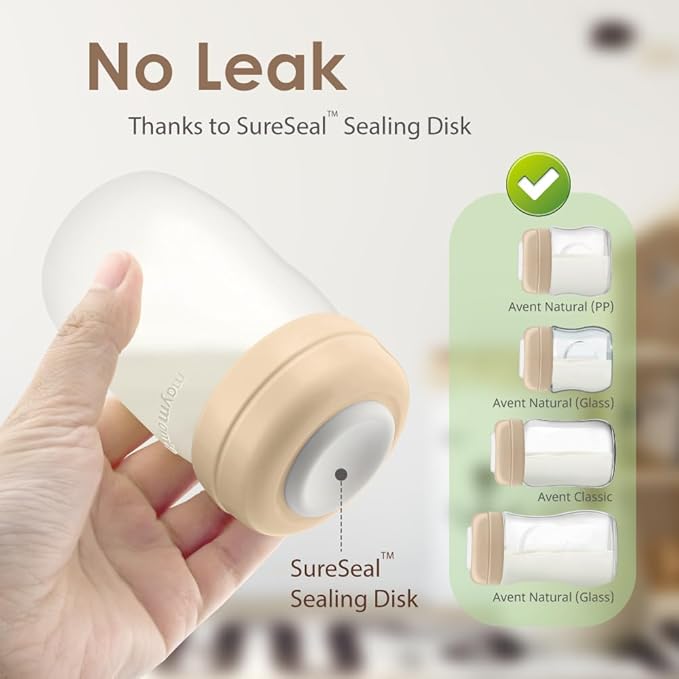 Maymom Screw Lids Aka Travel Caps with Rewritable Sealing Disc Compatible with Avent, Maymom Wide Mouth Bottles; Cap Replace Avent Natural Bottle Sealing Ring and Sealing Disc, 6pcs. (Khaki)