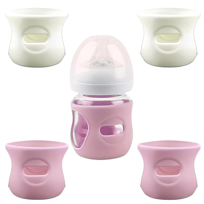 4 Pack Silicone Sleeves for Avent Natural Glass Baby Bottles, Anti Breakage Baby Bottle Holder, Compatible with Philips Avent Glass Natural Baby Bottle, BPA Free (Pink White, 4 OZ)